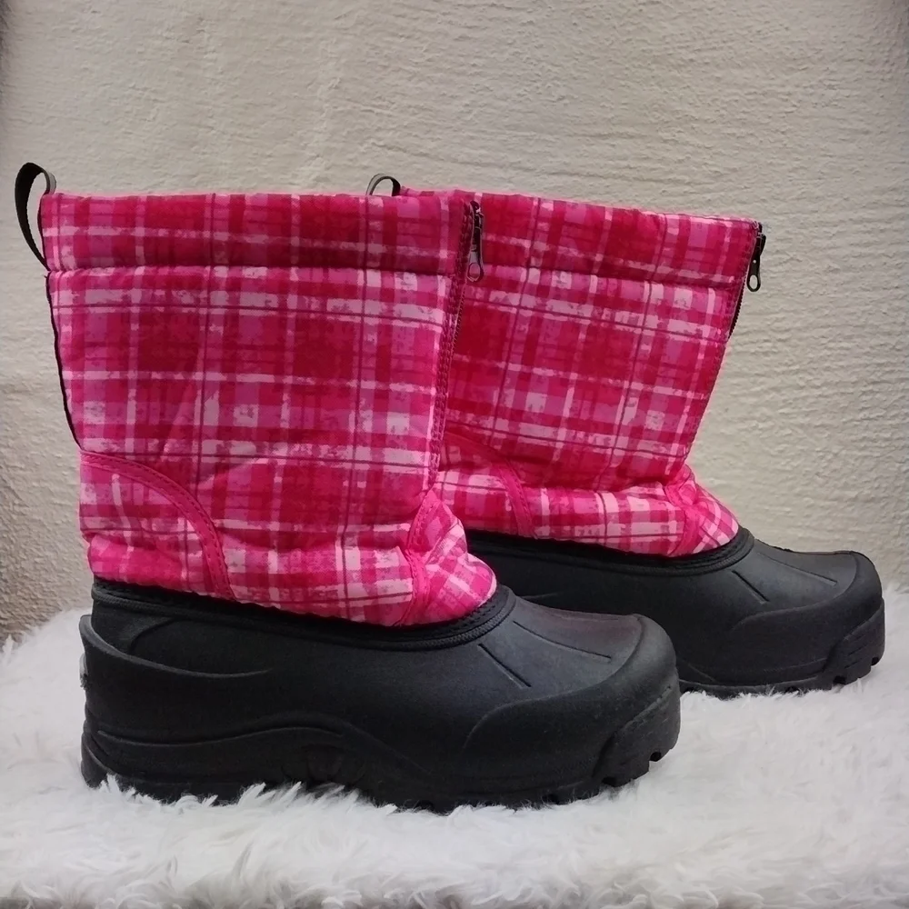 Northside Thermopile Black Pink Plaid Upper Zipper Front Step In Snow Boot Shoe